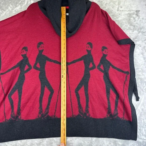 Krimson Klover Poncho Womens S/M Red Black Wool Cowl Neck Skier Graphic (1429) - Picture 10 of 11